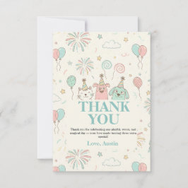 Verjaardagsuitnodiging voor speelse lieve en drie  bedankkaart