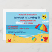 Verjaardagsuitnodiging voor strandkinderen kaart (Voorkant / Achterkant)