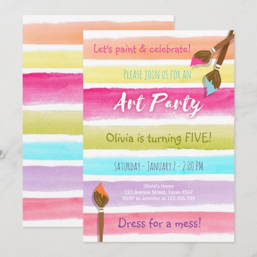 verjaardagsuitnodiging voor tekenende kunst Regenb Kaart (Voorkant / Achterkant)