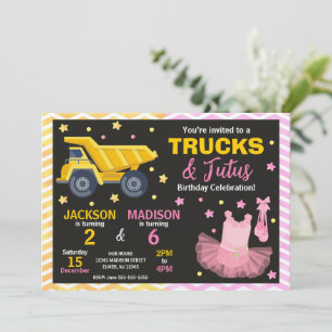 Verjaardagsuitnodiging voor Trucks & Tutus Gezamen Kaart
