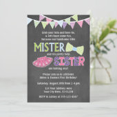 Verjaardagsuitnodiging voor tweelingen | Tutus en  Kaart (Staand voorkant)