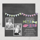 Verjaardagsuitnodiging voor tweelingen - Tutus en  Kaart (Voorkant / Achterkant)