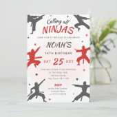 Verjaardagsuitnodiging voor vechtsporten - Ninja / Kaart (Staand voorkant)