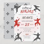 Verjaardagsuitnodiging voor vechtsporten - Ninja / Kaart (Voorkant / Achterkant)