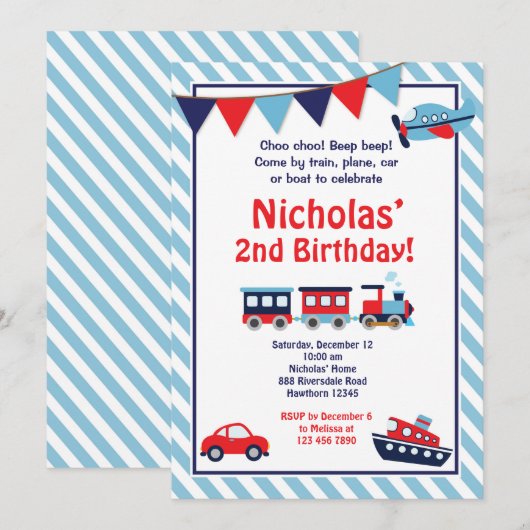 Verjaardagsuitnodiging voor vervoer / treinuitnodi kaart (Voorkant / Achterkant)