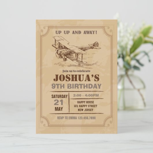  verjaardagsuitnodiging voor vliegtuigen kaart (Staand voorkant)