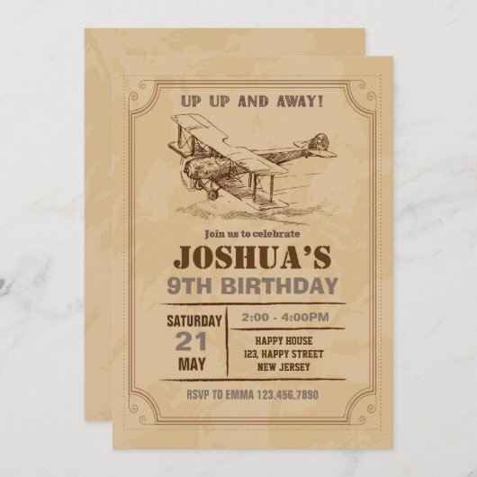 verjaardagsuitnodiging voor vliegtuigen kaart (Voorkant / Achterkant)