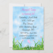 Verjaardagsuitnodiging voor vlinders en bloemen kaart (Achterkant)