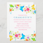  verjaardagsuitnodiging voor vlinders kaart (Voorkant / Achterkant)