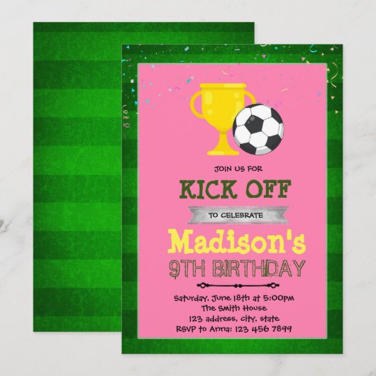 verjaardagsuitnodiging voor voetbalfeest kaart (Voorkant / Achterkant)