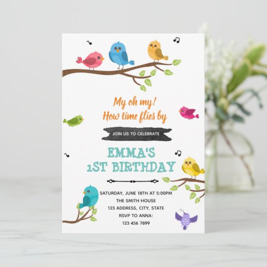 verjaardagsuitnodiging voor vogels bedankkaart (Staand voorkant)