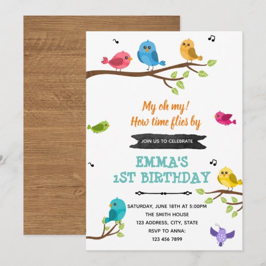 verjaardagsuitnodiging voor vogels bedankkaart (Voorkant / Achterkant)