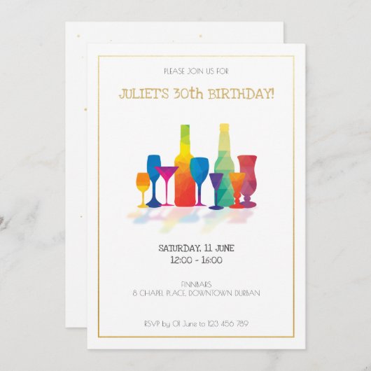 Verjaardagsuitnodiging voor volwassenen met kleurr kaart (Voorkant / Achterkant)