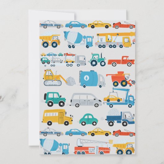 Verjaardagsuitnodiging voor vrachtwagens en auto's kaart (Achterkant)