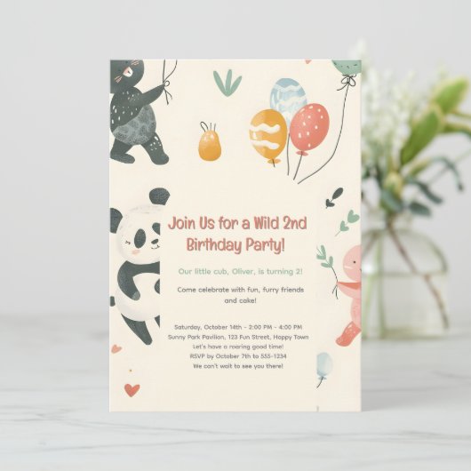 Verjaardagsuitnodiging voor vrienden van wilde die kaart (Staand voorkant)