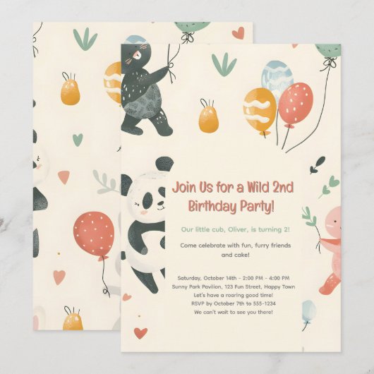 Verjaardagsuitnodiging voor vrienden van wilde die kaart (Voorkant / Achterkant)