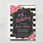 Verjaardagsuitnodiging voor vrouwen roze en zwart kaart (Voorkant)