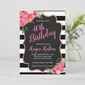 Verjaardagsuitnodiging voor vrouwen roze en zwart kaart (Staand voorkant)
