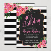 Verjaardagsuitnodiging voor vrouwen roze en zwart kaart (Voorkant / Achterkant)