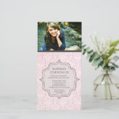 Verjaardagsuitnodiging voor vrouwen, wit & roze da (Staand voorkant)