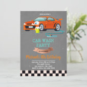 verjaardagsuitnodiging voor wasfeest voor auto's kaart (Staand voorkant)