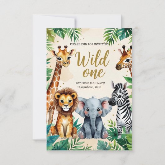 Verjaardagsuitnodiging voor Wild One Safari Kaart (Voorkant)