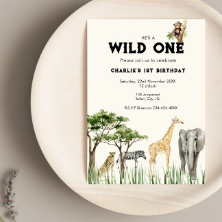 Verjaardagsuitnodiging voor Wild One Safari Kaart