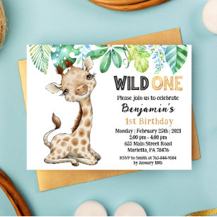 Verjaardagsuitnodiging voor wilde giraffe-safari briefkaart