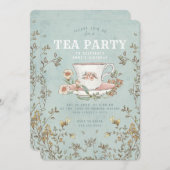 Verjaardagsuitnodiging voor Wildflower-theepartij Kaart (Voorkant / Achterkant)