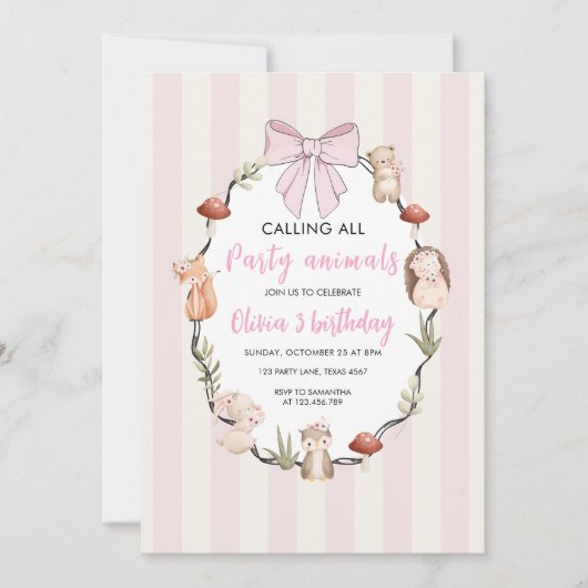 Verjaardagsuitnodiging voor Woodland Animals | Rus Kaart (Voorkant)