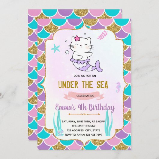 verjaardagsuitnodiging voor Zeemeervis Kaart (Voorkant / Achterkant)