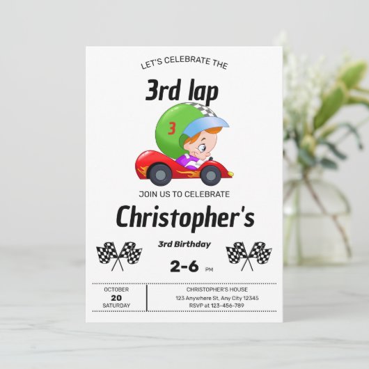 Verjaardagsuitnodiging voor Zooming Racer Kaart (Staand voorkant)