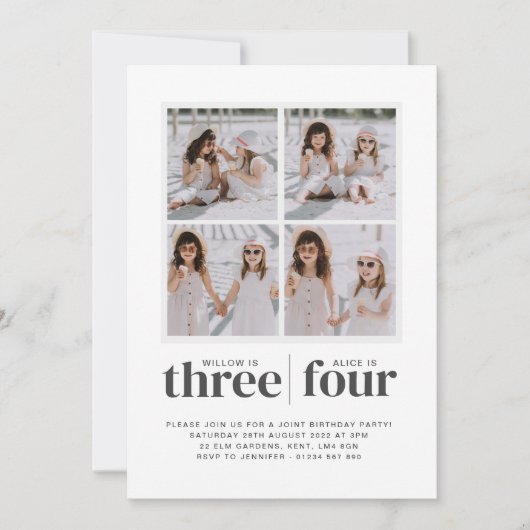 Verjaardagsuitnodiging voor zusters in de vorm van kaart (Voorkant)