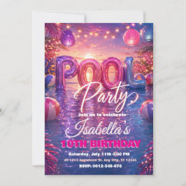 Verjaardagsuitnodiging voor zwembadfeest kaart