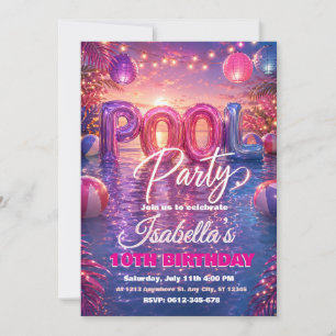 Verjaardagsuitnodiging voor zwembadfeest kaart