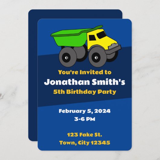 Verjaardagsuitnodiging - Vrachtwagen Kaart (Voorkant / Achterkant)