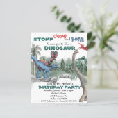 Verjaardagsuitnodiging watercolor dinosaurus-feest (Staand voorkant)