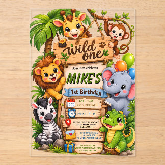 Verjaardagsuitnodiging Wild One Safari | Cute Jung Acryl Uitnodigingen
