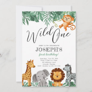 Verjaardagsuitnodiging Wild One Safari Dieren Kaart