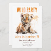Verjaardagsuitnodiging Wild Party Tijger Kinderen  Kaart (Voorkant / Achterkant)