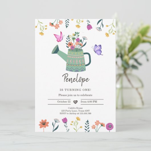 Verjaardagsuitnodiging wilde bloem Meisje Tuin Blo Kaart (Staand voorkant)