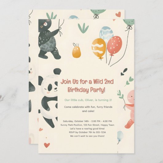 Verjaardagsuitnodiging Wilde Dieren Vrienden Kaart (Voorkant / Achterkant)