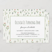 Verjaardagsuitnodiging Wildflower Garden Girl 1e v Kaart (Voorkant / Achterkant)