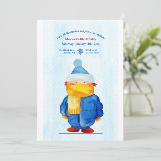 Verjaardagsuitnodiging winterweer kaart (Staand voorkant)