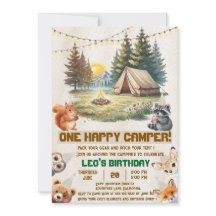 Verjaardagsuitnodiging Woodland Animals Camping 1e