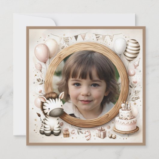 Verjaardagsuitnodiging Zebra Lijst voor foto Kaart (Voorkant)