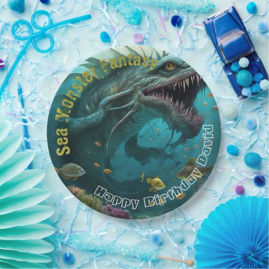 Verjaardagsuitnodiging Zee Monster Fantasie Papieren Bordje (Feest)