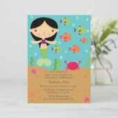 Verjaardagsuitnodiging zeemeermin onder de zee kaart (Staand voorkant)