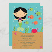 Verjaardagsuitnodiging zeemeermin onder de zee kaart (Voorkant / Achterkant)