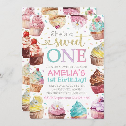 Verjaardagsuitnodiging Zoete Een, Uitnodiging Cupc (Voorkant / Achterkant)